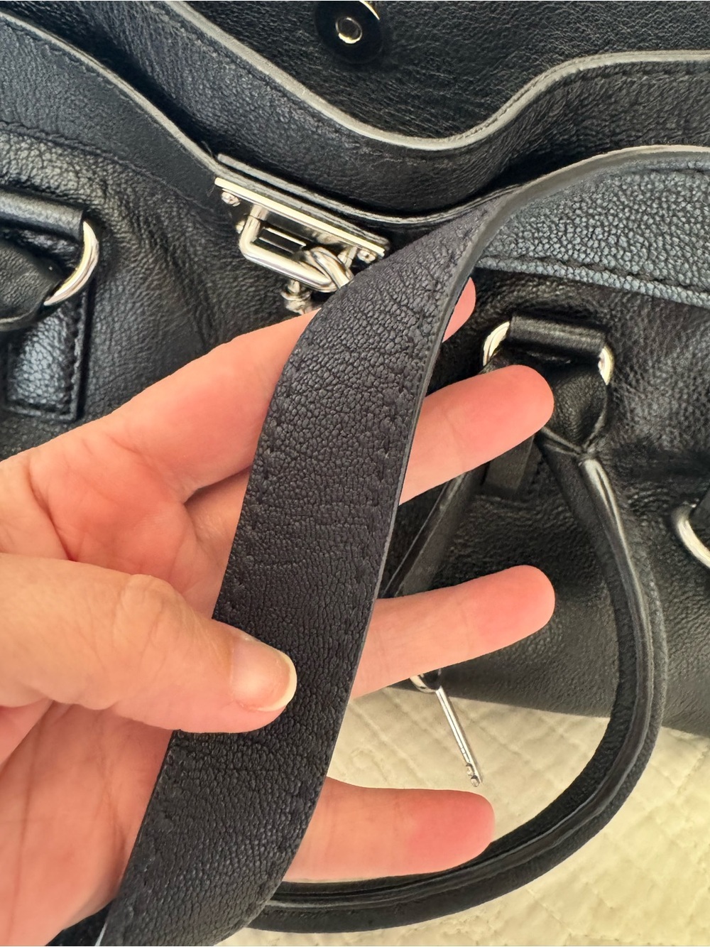 Michael Kors Hamilton Black Leather Satchel with Signature MK Lock & Key - Picture 11 of 13